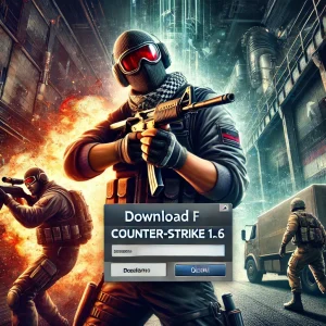 An action-packed scene from Counter-Strike 1.6 showcasing intense combat in a classic map like de_dust