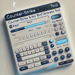 A clean and modern user interface for the Counter-Strike 1.6 Key Bind Generator Tool, featuring text input fields for keys and dropdowns for game commands.