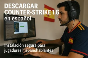 ugador hispanohablante instalando Counter-Strike 1.6 en su computadora – descarga segura en español