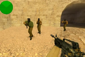 Low resolution CS 1.6 match showing pixelated enemies