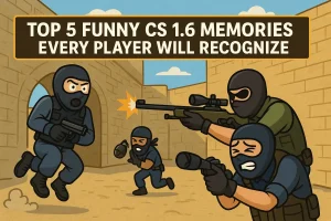Image representing nostalgic and funny moments from CS 1.6, showcasing iconic game scenarios that every player can relate to, such as unexpected mishaps and humorous glitches.