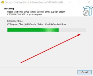 Installation progress bar showing the files being installed.