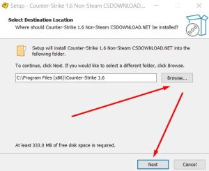 Installation wizard asking to select the destination folder.