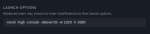 Steam Launch Options section for Counter-Strike 1.6