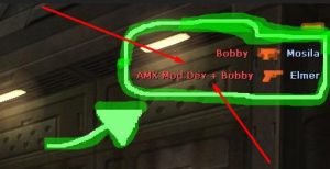 Screenshot from Counter-Strike 1.6 kill feed showing an assist notification. One line shows a single killer, "Bobby," and below it, another line displays "AMX Mod Dev + Bobby," indicating that both players contributed to the kill of "Elmer."