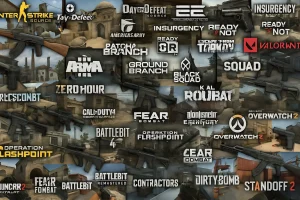 Collage of classic and modern Counter-Strike 1.6 style shooter games, featuring tactical FPS gameplay, iconic maps, characters, and teamwork-based action.