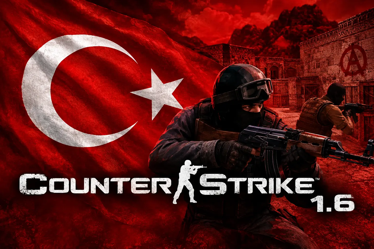 Türkiye bayrağı ve Counter-Strike 1.6 oyun görüntüsü